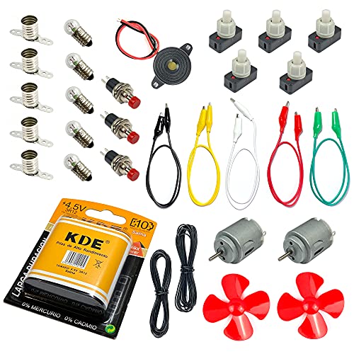 InputMakers Kit Eléctrico Material Escolar Avanzado - Set para Circuito, para Manualidades con Motores eléctricos pequeños y Pila petaca