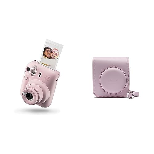 Instax Mini 12 Cámara instantánea, con autoexposición y Lente selfi incluida, Blossom Pink & Funda para Cámara Mini 12, Color Blossom Pink, Medida Única