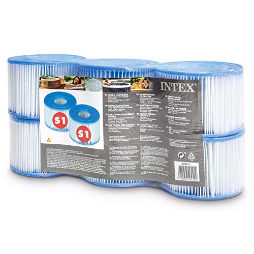 Intex 29011E PureSpa - Cartuchos de repuesto tipo S1 para el filtro la bañera de hidromasaje (6 filtros, color azul y blanco)