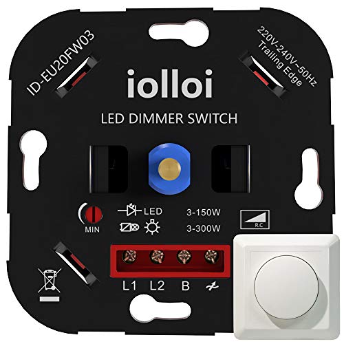 iolloi Interruptor Regulador de Luz LED, Atenuador de luz giratorio empotrable 220v regulador para regulable 150W LED/halógena/incandescente con garantía de 3 años