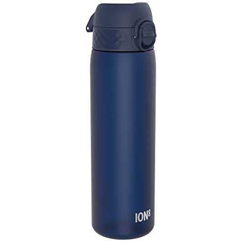 Ion8 Botella Agua, 500ml, a Prueba de Fugas, Fácil de Abrir, Cerradura Segura, Apta para Lavavajillas, Sin BPA, Asa de Transporte, Fácil de Limpiar, Neutro en Carbono, Azul Marino