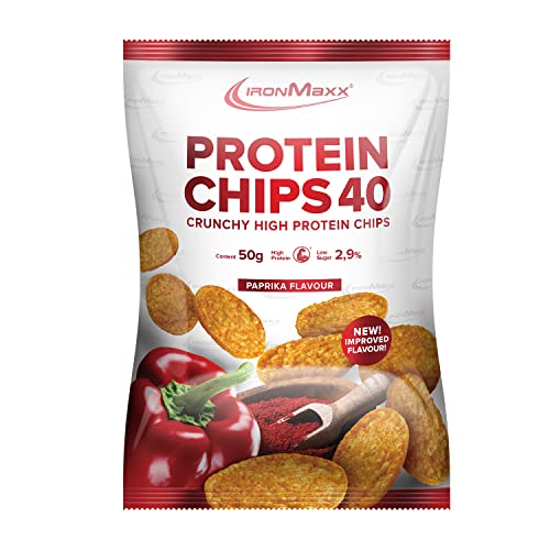 IronMaxx Protein Chips 40 - Patatas fritas Proteicas, alto contenido en proteínas, bajo contenido en carbohidratos, sabor pimentón dulce, 1 x bolsa de 50 g (1 paquete)