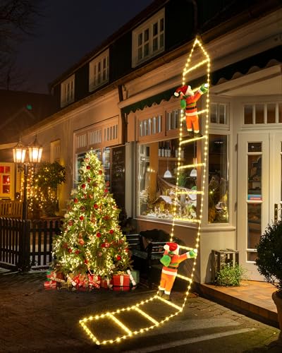 iShabao Guirnalda Luces de Navidad, 3M 310LED Luz de Escalera Navidad con Temporizador, 8 modos, Función de Memoria, Blanco Calido Luz de Navidad Decoración Interior Exterior Balcón (Sin Papá Noel)