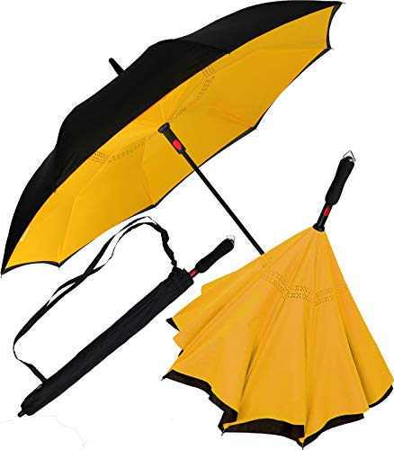iX-brella Paraguas inverso automático invertido para abrir, negro/amarillo, 106 cm, Paraguas invertido