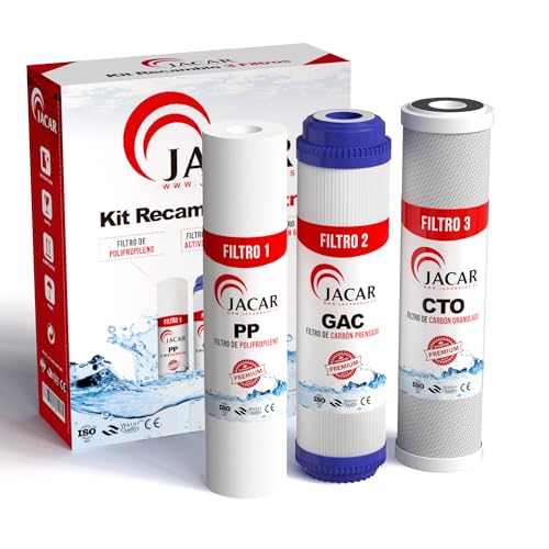 Jacar Filtros Ósmosis Inversa 3 Etapas Universal 100% Equipos de Osmosis, Recambio de Filtros para Osmosis, Kit Filtros de Osmosis para Agua Purificada, Filtros Osmosis para equipos Domesticos