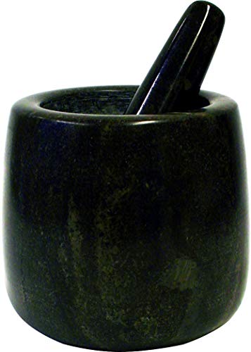 JADE TEMPLE Mortero de Piedra con Maja, Granito Macizo con 11 cm de diámetro y 12 cm de Altura, Gris