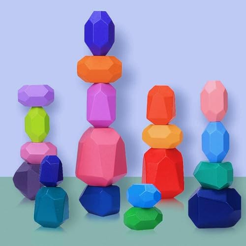 Japace 20 Piezas Juguetes de Apilar de Piedras, Juguetes Niños 2 3 4 Años Montessori Piedras de Equilibrio en Madera Bloques de Construcción Juego Educativo para Bebés Regalo Niña Niños 3-6 Años