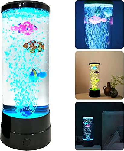Jetcloud Lámpara de lava lámpara medusa luminosa acuario 6 colores lámpara LED acuario medusa con 3 peces cable USB luz ambiente regalos decoración para habitación de los niños casa oficina
