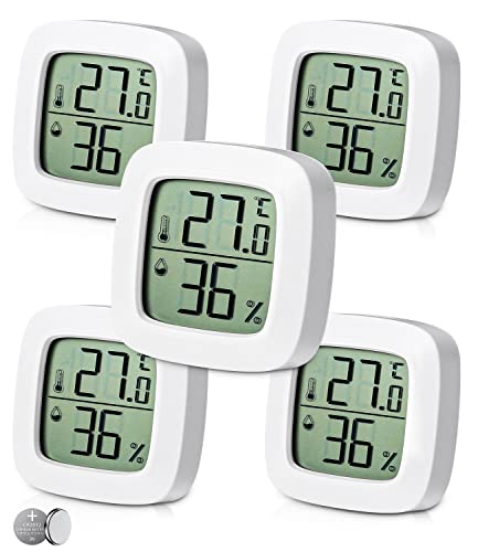 Jissta 5 Piezas Higrometro Termometro Digital Casa,Termómetro Higrómetro Portátil para Medición de Temperatura para el Hogar Oficina Sala de Bebés,termometro pared interior,para el Comedor Salón