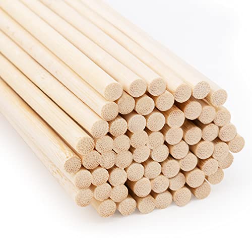 Joejis Pack de 60 Palitos de Madera Redondos - Madera de Bambú Natural - Proyectos de manualidades - Varillas de Bambú - 30 cm x 6 mm