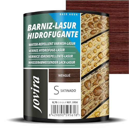 JOVIRA PINTURAS Lasur Hidrofugante Protector Satinado al Agua. Protege, decora y embellece todo tipo de madera con efecto perlado. (750 Mililitros, Wengue)