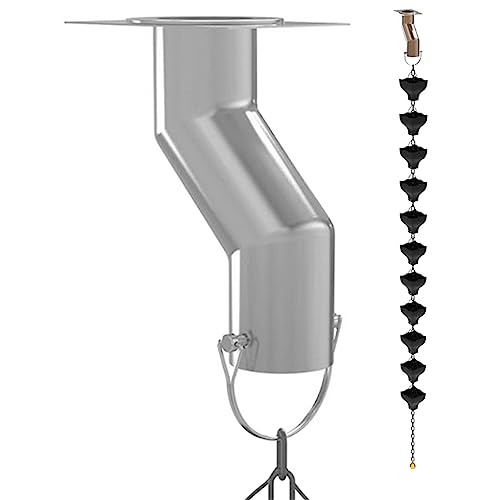 JPSDOWS Cadena Lluvia Acero Inoxidable | tubería Drenaje bajo canalón,Compensación para desagües Que no están Directamente Debajo del canalón Kit instalación