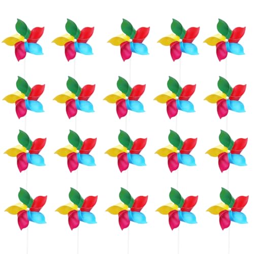 JSKWIKE 20 Pcs Molinillos de Viento de Colores Molino de Viento para Niños Molinos de Adorno para Jardin de Plástico para Juguete Regalo de Niños DIY Decorar Fiesta Césped Jardín