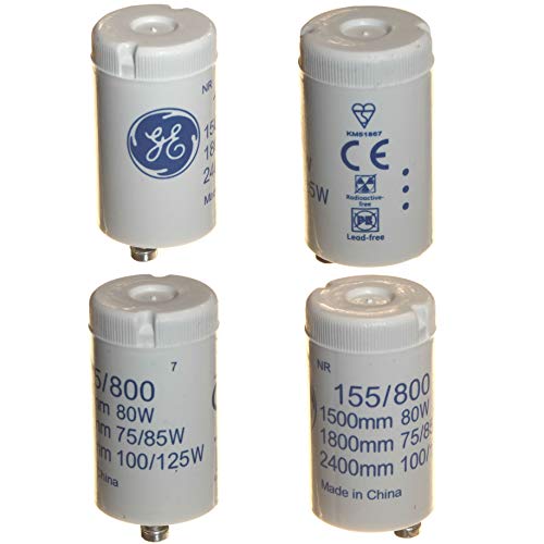 Juego de 4 arrancadores para tubos fluorescentes individuales T12 de 75-125 W, 240 V, General Electric (GE) 155/800