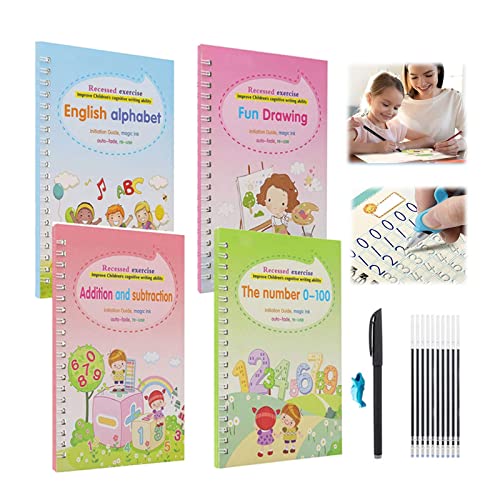 Juego De Cuadernos De Práctica Niño Cuaderno Mágico Italiano De 4 Piezas Cuaderno Reutilizable Niño Cuadernos De Escritura a Mano Para Niños Libro De Trabajo Mágico Reutilizado Sobre 13*19cm