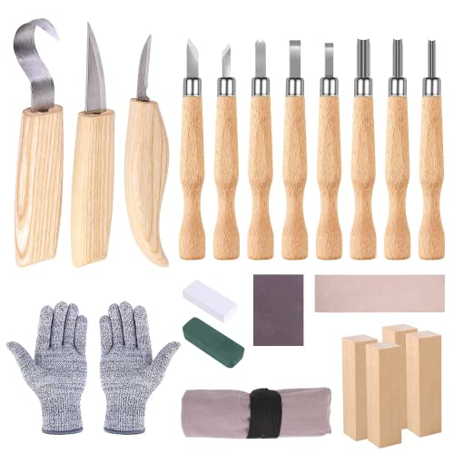 Juego de herramientas para tallar madera, juego de cuchillos con piedras de afilar, herramientas profesionales para tallar madera para adultos, niños, principiantes, madera, calabaza, bricolaje
