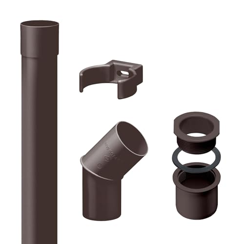 Juego de tubos de bajada DN 50, PVC 2m Marrón oscuro Accesorios para canalones, fácil montaje por enchufe, Made in Germany INEFA