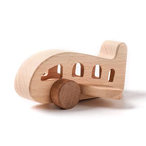 Juguete de madera de avión de madera natural para niños y niñas a partir de 1 año, juguete para bebés y niños (hecho a mano), juguete ideal como regalo para bebés y niños, sin BPA, sostenible (11 x 5