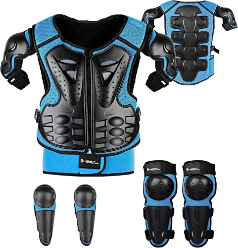 JUSTDOLIFE 5 Piezas Motos Ropa Protectora Niños, Rodillera Transpirable Protector de Pecho Equipo de protección para Motocross,Ciclismo,Esquí,Patinaje (azul)