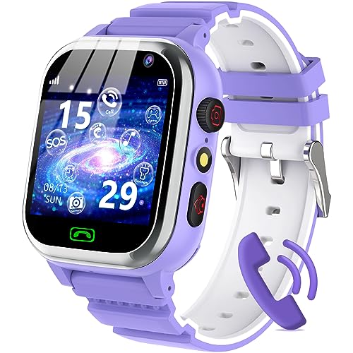 kaacly Smartwatch Niños, Reloj de teléfono para niños con podómetro SOS Juego música Reloj Despertador Papel Tapiz Encantador, Reloj Inteligente para niños de 4 a 12 años niños y niñas Light Purple
