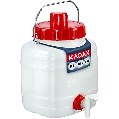 KADAX Bidón de agua, barril para bebidas de plástico, bidón de agua potable, depósito de agua con grifo, recipiente de agua, bidón para bebidas con junta de goma (5 L, blanco)