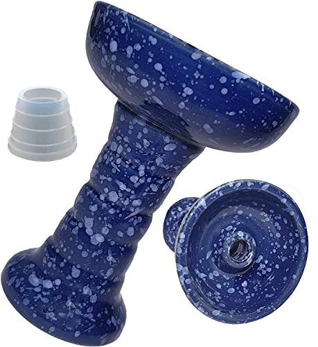 KAISER - Cazoleta BLUE TORNADO de cerámica artesanal cachimba shisha - Tipo Phunnel, Compatible con todos los gestores de calor, Barro Blanco, Color Azul (JUNTA DE REGALO)