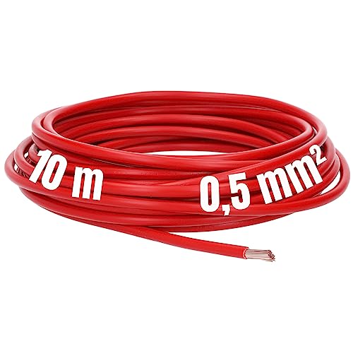 Kalitec 10 metros H05V-K 0,5 mm² cable rojo 0,5 mm2 como cable de cableado, cable flexible de PVC, cable de cableado