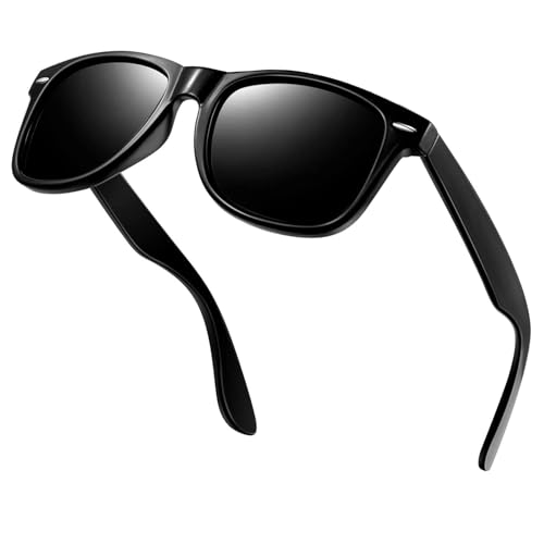 KANASTAL Gafas de Sol Negras Hombre Gafas de Sol Mujer Polarizadas Negras Cuadradas Vintage Retro Black Sunglasses Men Protección UV400 Conducir Pesca - Negro Brillante