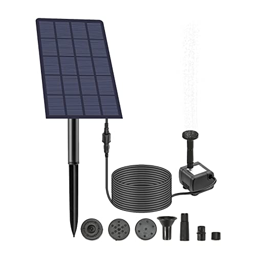 Kavolet Fuente Solar 2.5W, Bomba de  Agua con 4 boquillas, 160L/H, para Estanque, baño de pajaros, pecera, Decoracion del Jardin