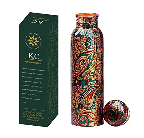 KC Pure Copper - Botella de agua de diseño con protección avanzada a prueba de fugas y menos articulaciones, beneficios para la salud del Ayurveda y yoga. (1000 ml, 1 unidad) con revestimiento lacqure