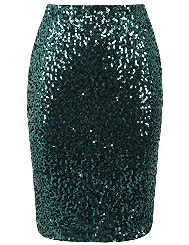 keland Mujer Sexy Falda de Lentejuelas Falda de Tubo Bodycon Faldas Midi con Purpurina de Cintura Alta (Verde Oscuro, S)