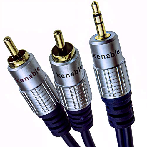 kenable Puro HQ OFC 3,5 mm Estéreo Conector Jack a 2 RCA Fono Clavijas Cable Oro 2 m [2 metros/2m]