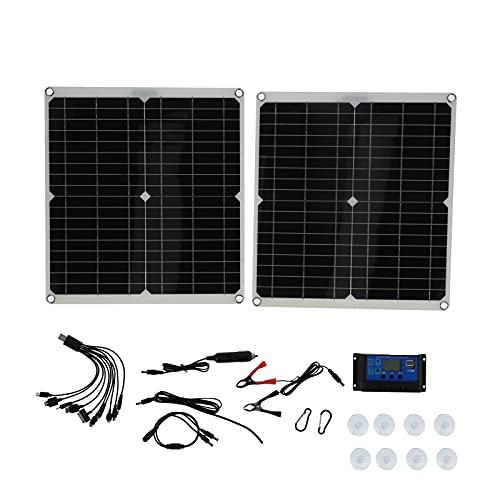 Kit de 2 Paneles Solares, Kit de Inicio de Panel Solar Monocristalino de 25 W, Juego de Cables de Controlador de Carga de 50 A, Sistema Fotovoltaico de 20 V, Peso Ligero y Fácil de Transportar