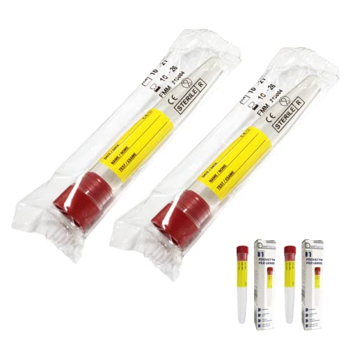 Kit de 2 tubos estériles para análisis de orina de 12 ml con etiqueta, ampollas graduadas con tapón a presión para pruebas de laboratorio y análisis, viales