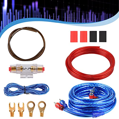 Kit de cableado para Amplificador de Auto, Car Audio Subwoofer Cable de alimentación, Cable de Audio, Cable de Control, un Fusible, Cuatro terminales, Cable de Tierra, 8GA, Conector de instalación