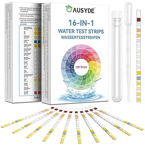 Kit de prueba de agua potable 16 en 1, 100 tiras de papel de prueba de alta sensibilidad para pH Tiras de prueba de pureza de agua doméstica, Adecuado para bañeras de hidromasaje, acuarios, piscinas