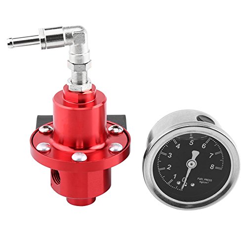 Kit de Regulador de Presión de Combustible, Regulador de Presión de Combustible Ajustable Universal FPR con Manómetro para automóvil (Rojo)