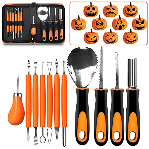 Kit de Talla de Calabaza Halloween,11 tipos de kit de herramientas de tallado de acero inoxidable de alto rendimiento para Halloween,puede tallar fácilmente la decoración de calabaza de Halloween