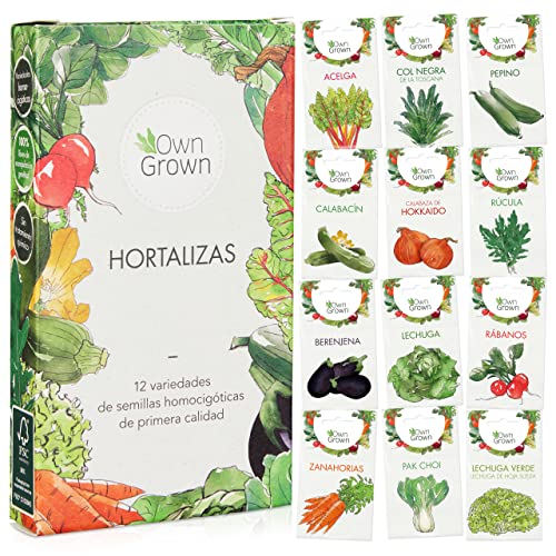Kit Semillas Verduras: 12 Variedades de Semillas de Hortalizas para plantar – Semillas Huerto – Semillas Verduras – Tomate, Lechuga – OwnGrown Plantas