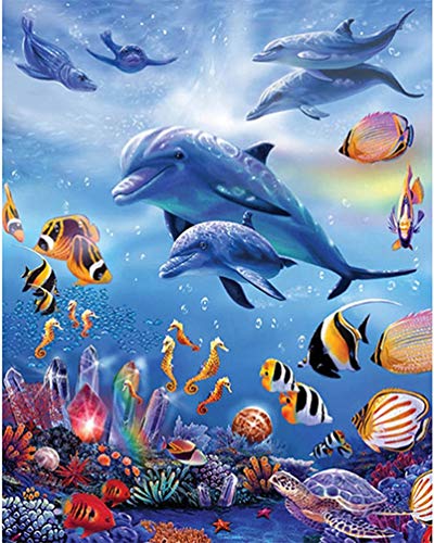 Kits de pintura por números para niños adultos, Delfín de vida marina Pintura al óleo Lienzo de dibujo pintado a mano Retrato de animales Decoración para el hogar Regalo
