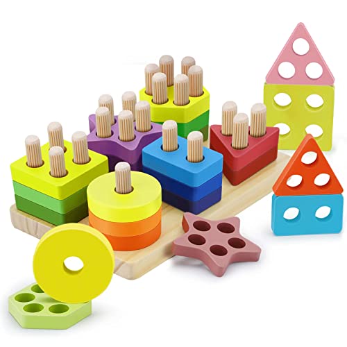 Kizmyee Montessori Juguetes a Partir de 1, 2, 3 años, 25 Piezas de Juguetes de Madera, Bloques de construcción Digitales, clasificación de Formas, clasificación de Dados