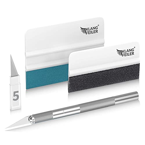 Klangfeiler® Kit herramientas para la instalación de vinilos - con cuchillo y 5 hojas - para ventanas y coche