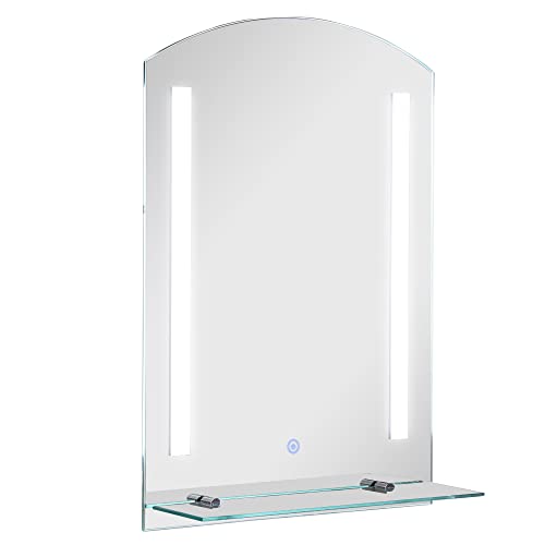 kleankin Espejo de Baño con Luz LED 16W Interruptor Táctil y Estante Inferior Cable de 1m Marco de Aluminio 50x15,1x70 cm Plata