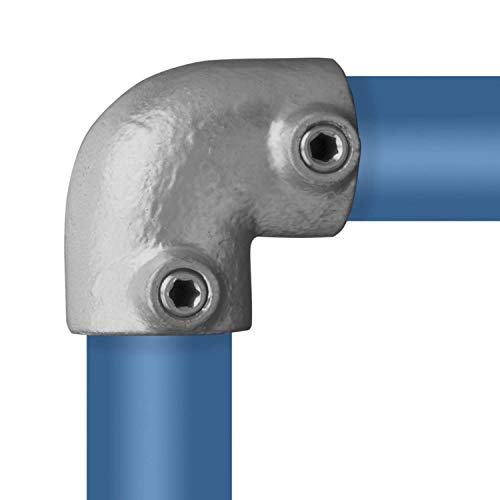KLEMP Articulación codo/rodilla, conector de tubería, accesorio para codo, hierro fundido maleable, galvanizado en caliente, incluye tornillos tipo 6B - 26.9 mm / ¾"