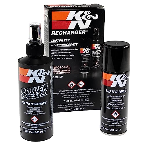 K&N - Kit de limpieza para filtro de aire deportivo, lavado líquido y regenero en spray para coche y moto, mantenimiento de aceite y detergente KN 99-5003