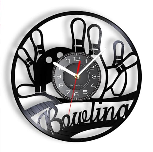 KoKoty Relojes Vintage -30cm Reloj de Disco de Vinilo de Bolos para Bolera Bolos Deportes Decoración del hogar Reloj de Pared Colgante Accesorios de canaleta Regalo