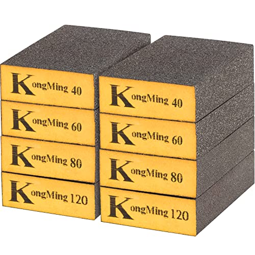 KONGMING Esponjas de Lijado 8 Piezas Grano 40 60 80 120 Esponja Abrasiva 68 X 100 X 26 mm Seco y Mojado para Pintura Masilla Barniz Madera Metal Lavable y Reutilizable