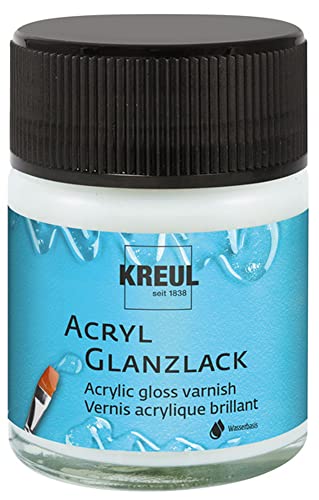 KREUL 79401 - Laca acrílica transparente brillante tarro de cristal de 50 ml Laca de acabado y protección a base de agua para objetos pintados completamente secos