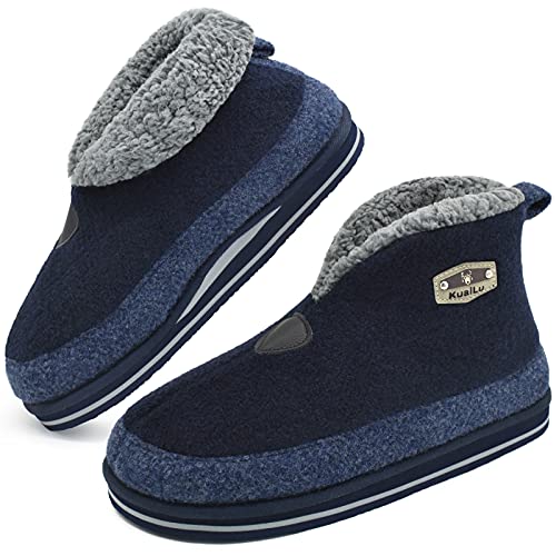 KuaiLu Zapatillas Casa Bota Hombre Invierno Fieltro Cerradas Babuchas Caballero Caliente Peluche Lana Piel Pantuflas Botines Comoda Ortopedicas Fascitis Plantar Slippers Antideslizante Suela Azul 46