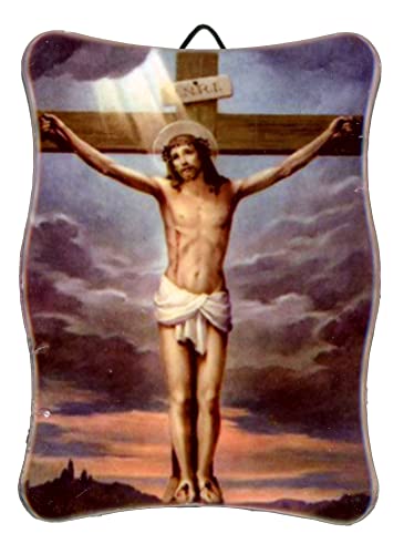 KUSTOM ART Cuadro con imagen religiosa de Jesús crucifijo impresa sobre cerámica, 11 x 8 cm